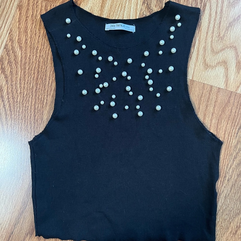 Zara embellished pearl racerback tank top